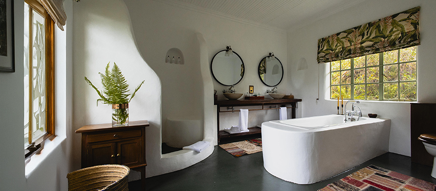 decadent en suite bathroom at Sabyinyo Lodge, Rwanda
