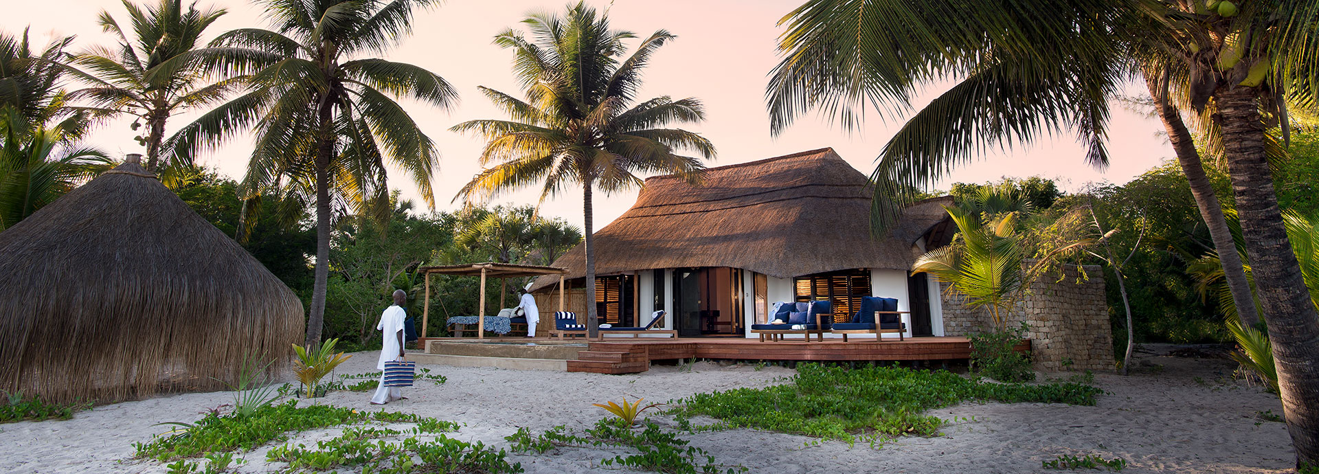 Luxury thatched accommodation at andBeyond Benguerra Island offers beachside privacy and comfort