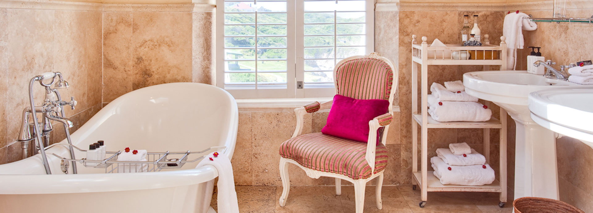 Pink and white old-world interiors in the bedrooms at Birkenhead House