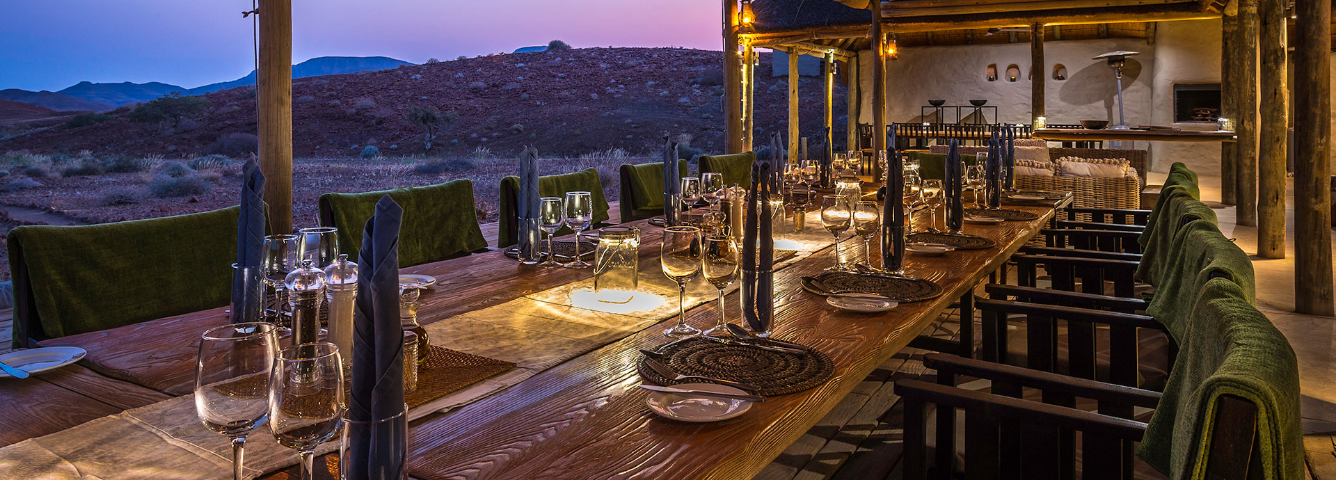 Dinner with sunset views at Damaraland Camp in Namibia
