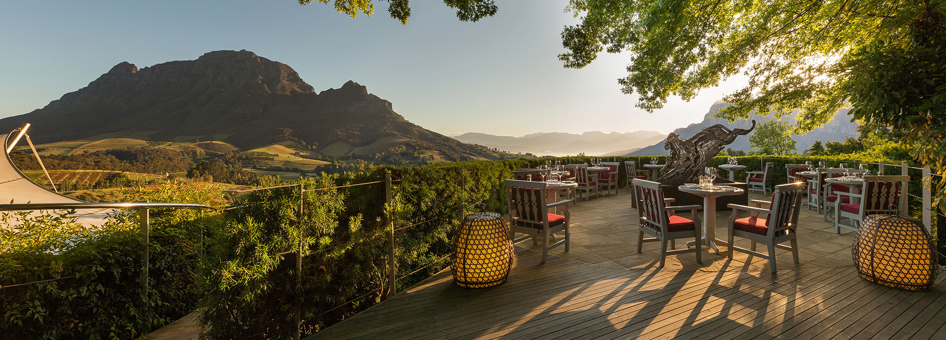 Overlook the vineyards of Stellenbosch at Delaire Graff