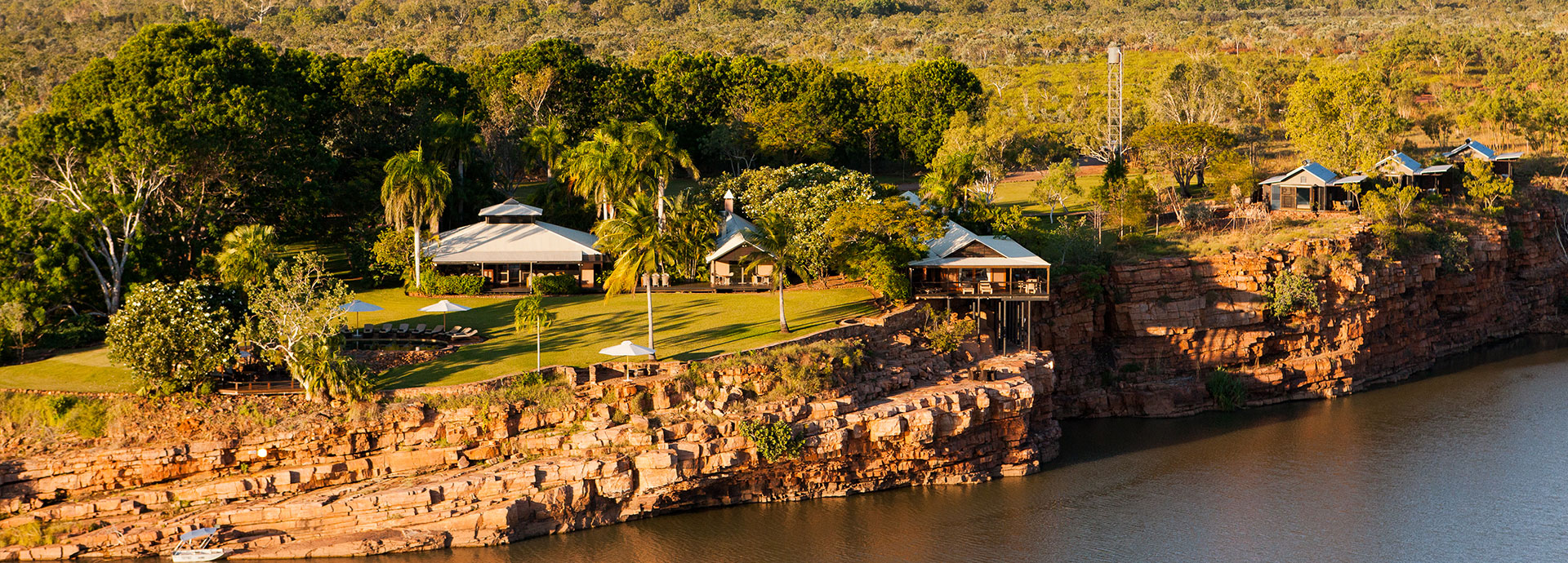El Questro luxury wilderness lodge in the Kimberley - aerial view of it's location - safari with The Classic Safari Company