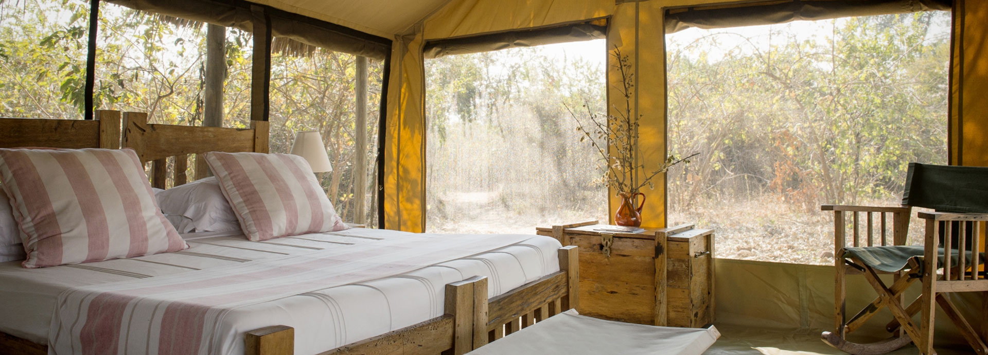 Wide open tented spaces for game viewing that passes by camp at Kigelia Ruaha