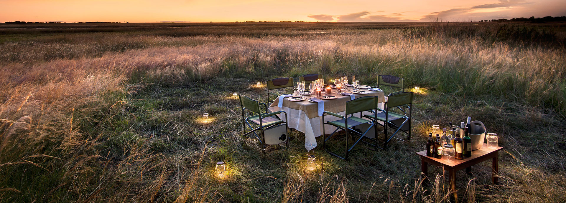 Romantic sundowners at King Lewanika in Liuwa Plains National Park