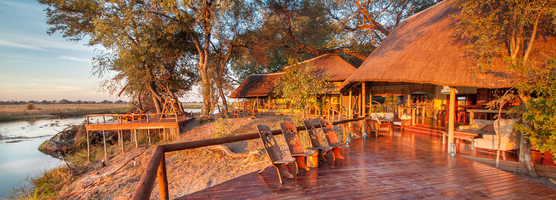 Picturesque river views from the deck at Kwando Lagoon in Botwana