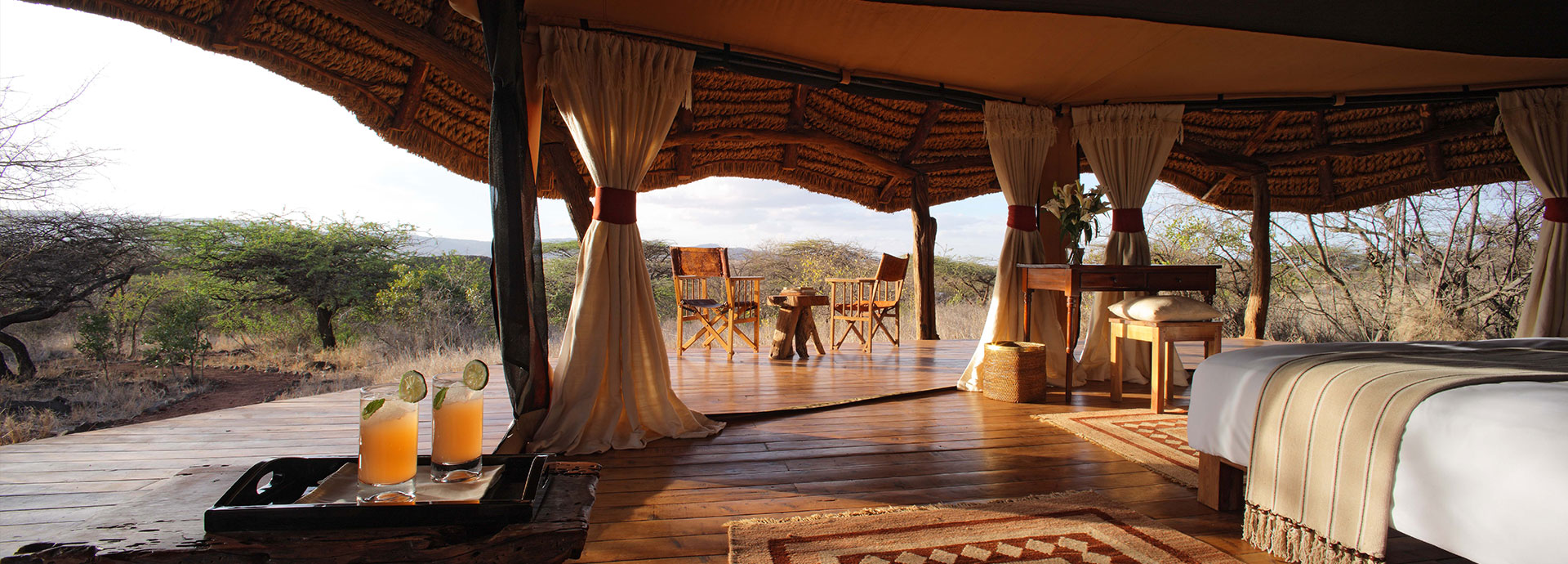 Admire the savannah at sunrise at Lewa Safari Camp