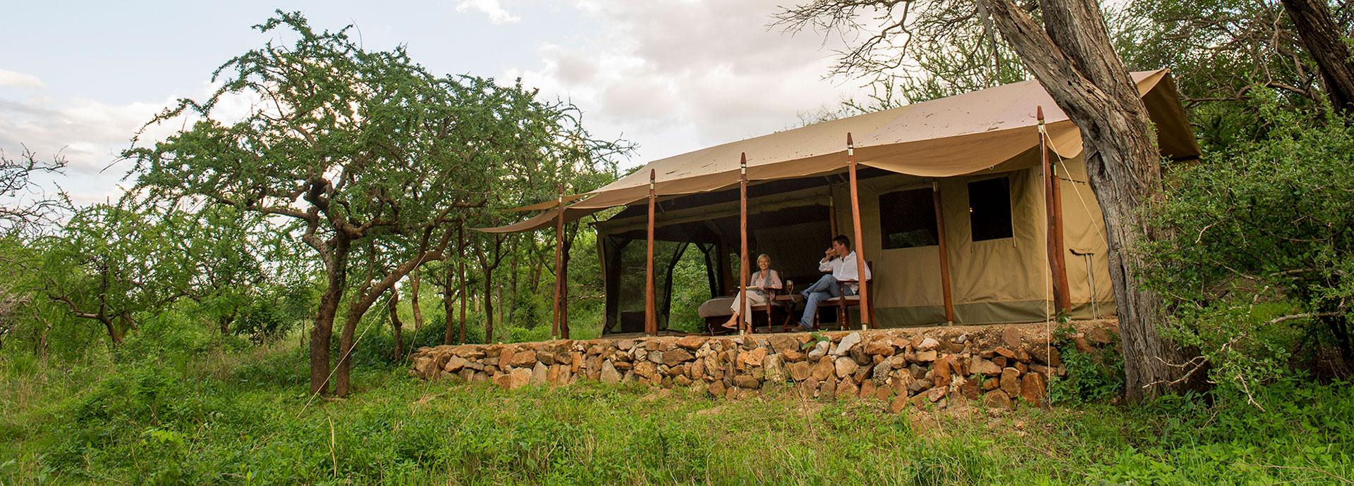 Game viewing right from the tent at Mwiba Tented Camp