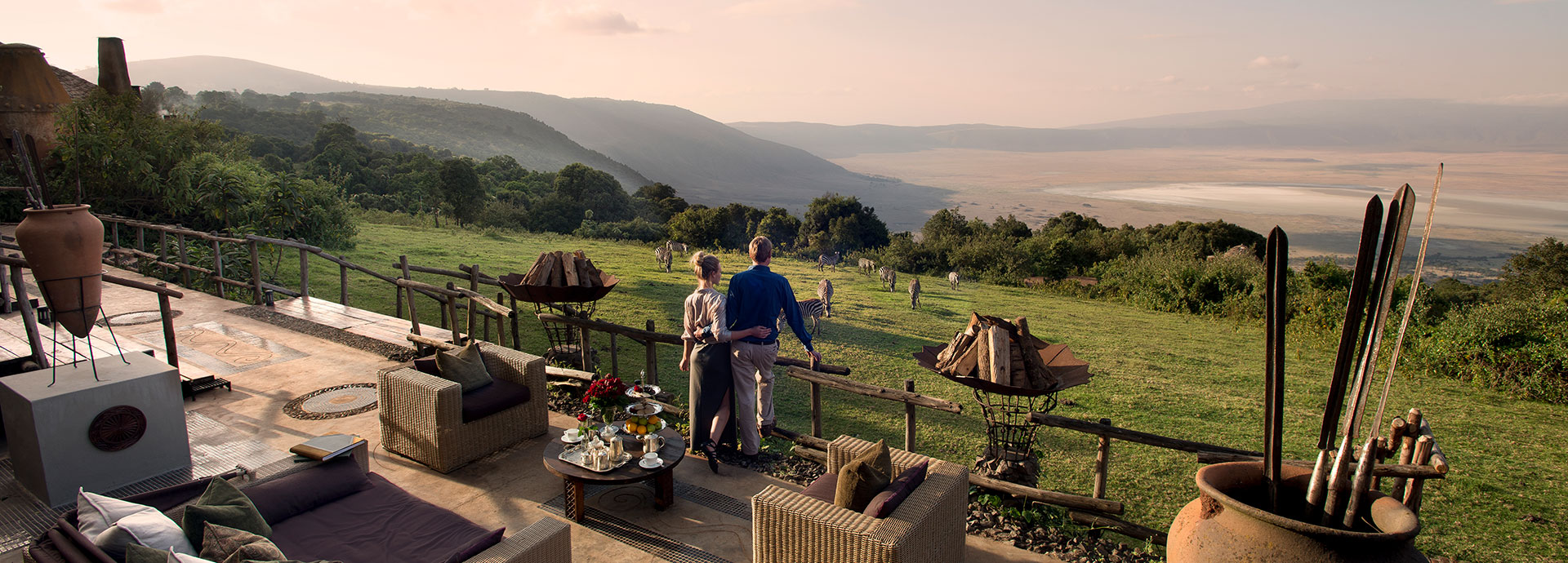Unbeatable views from the deck at Ngorongoro Crater Lodge