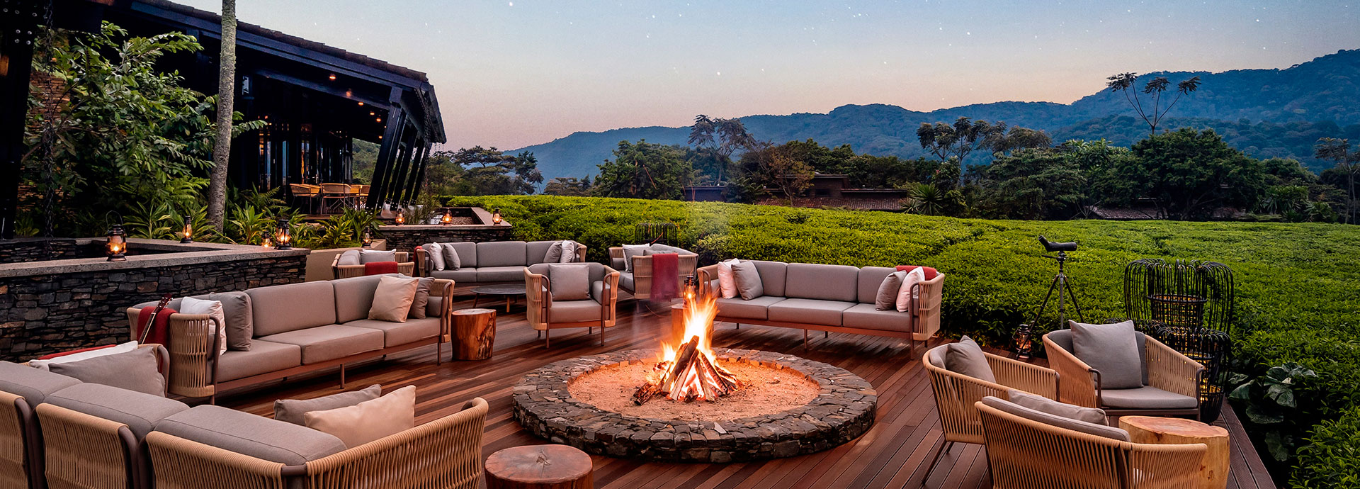 Nyungwe House is surrounded in dramatic mountain scenery on its own working tea plantation