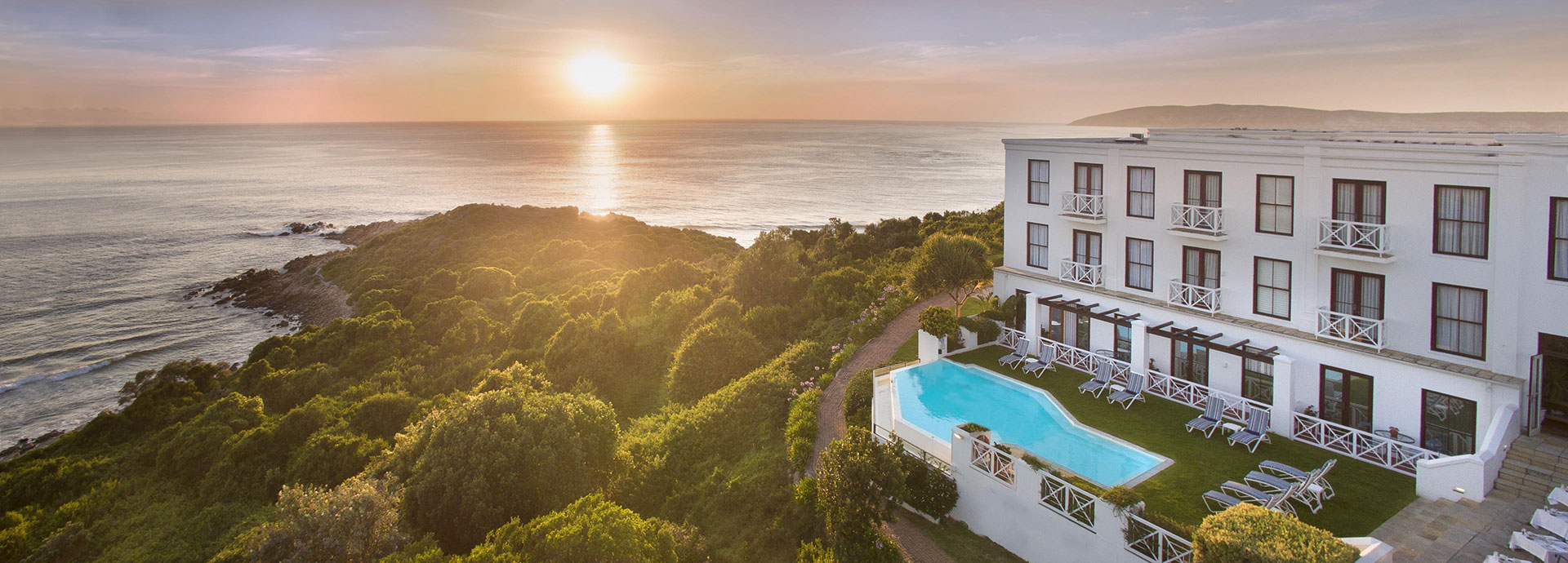 Rocky headland and ocean views from the poolside at The Plettenberg