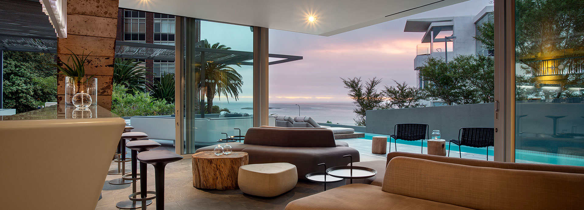 Modern and luxurious lounge interiors with ocean views at POD Boutique Hotel in South Africa