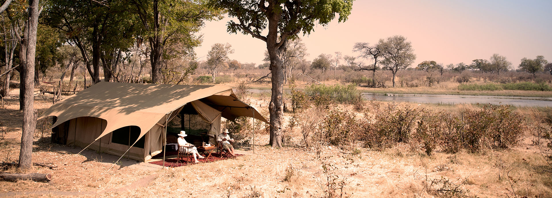 Relax at your elegant under canvas tented accommodation at Selinda Explorers Camp in Botswana