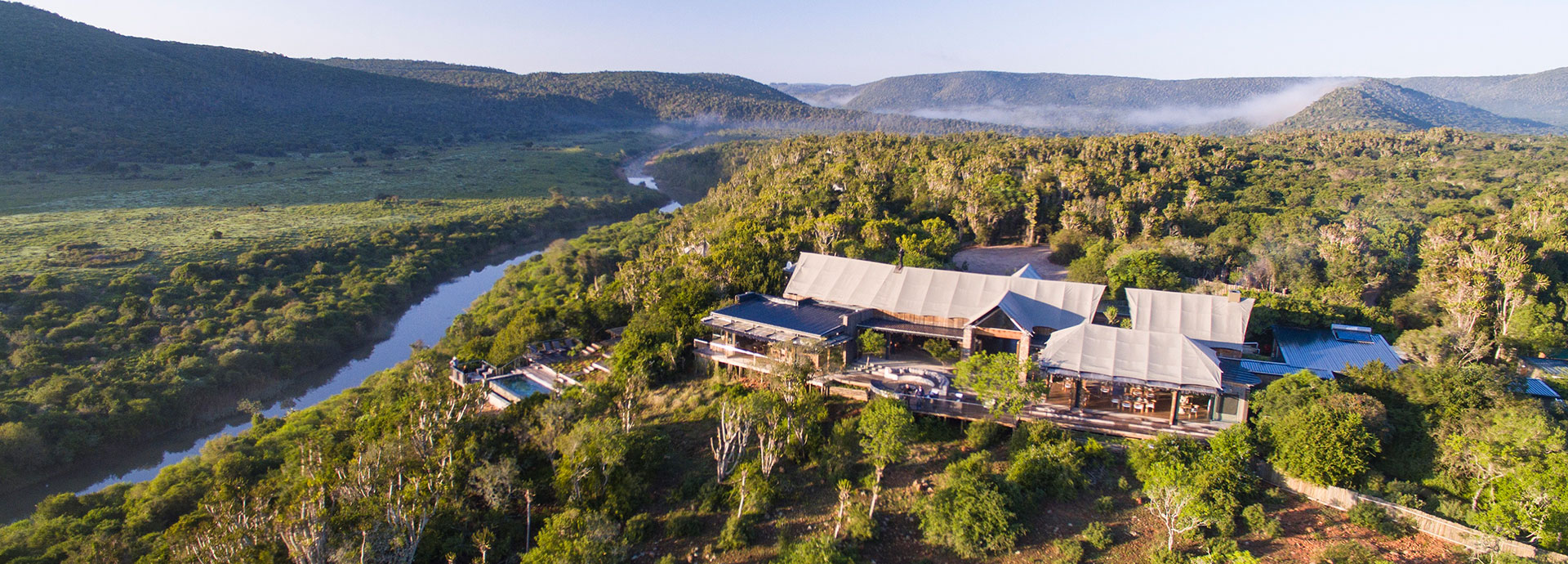 Aerial views of Settler's Drift and the surrounding Kariega Wilderness