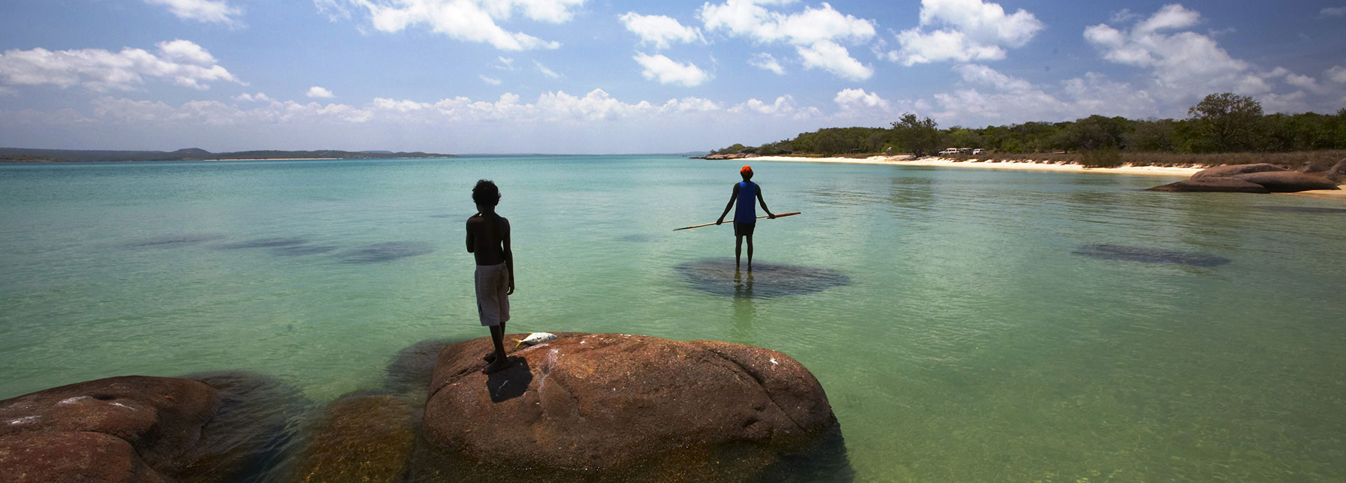Local Aboriginal boys spearfishing in east arnhem land with Venture North