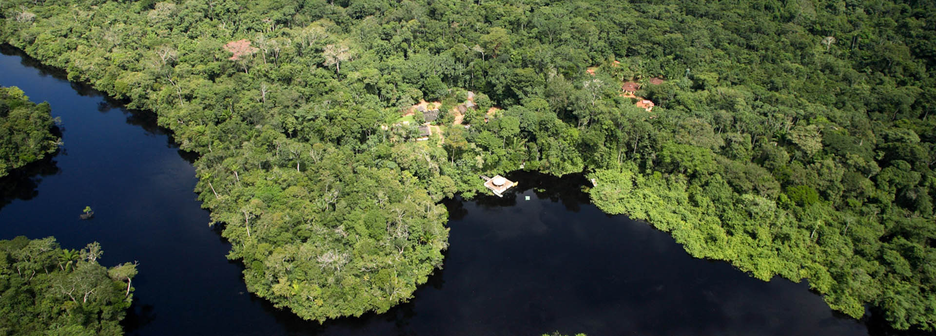 An aerial view of Cristalino Jungle Lodge in Brazil's Amazon
