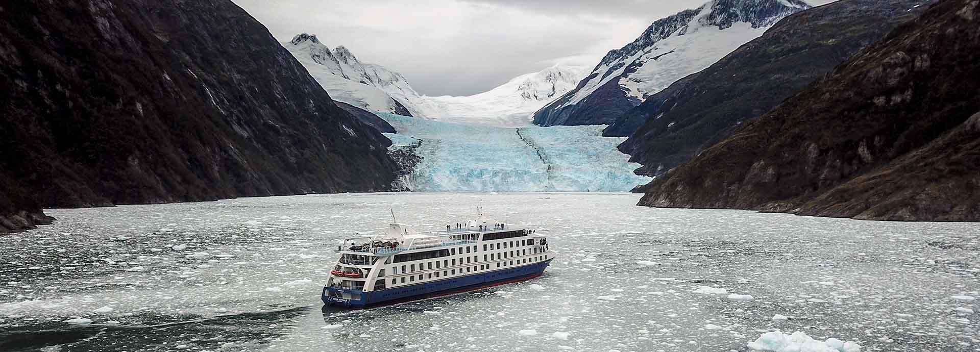 Look out for glaciers and icebergs while onboard the Australis vessel