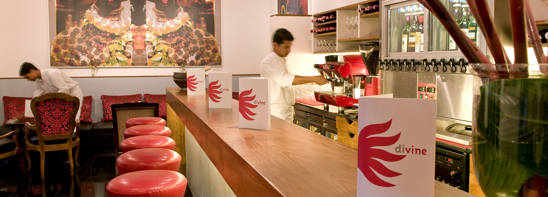 The bar at Malabar House in Kerala