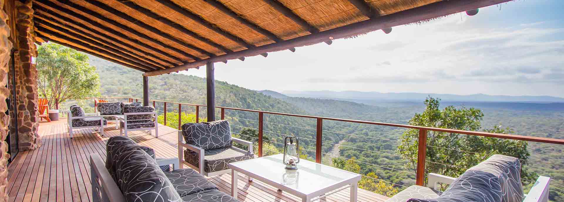 Sweeping views of the Manyoni Private Game Reserve from the deck at Leopard Mountain Lodge