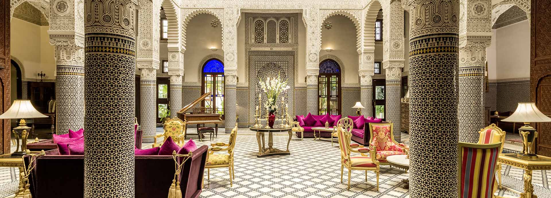 Appreciate the zellij tiles in the courtyard at Riad Fes