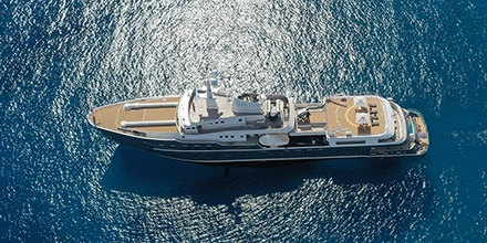 Aerial view of Aqua Lares showcasing her expansive decks and sleek design.