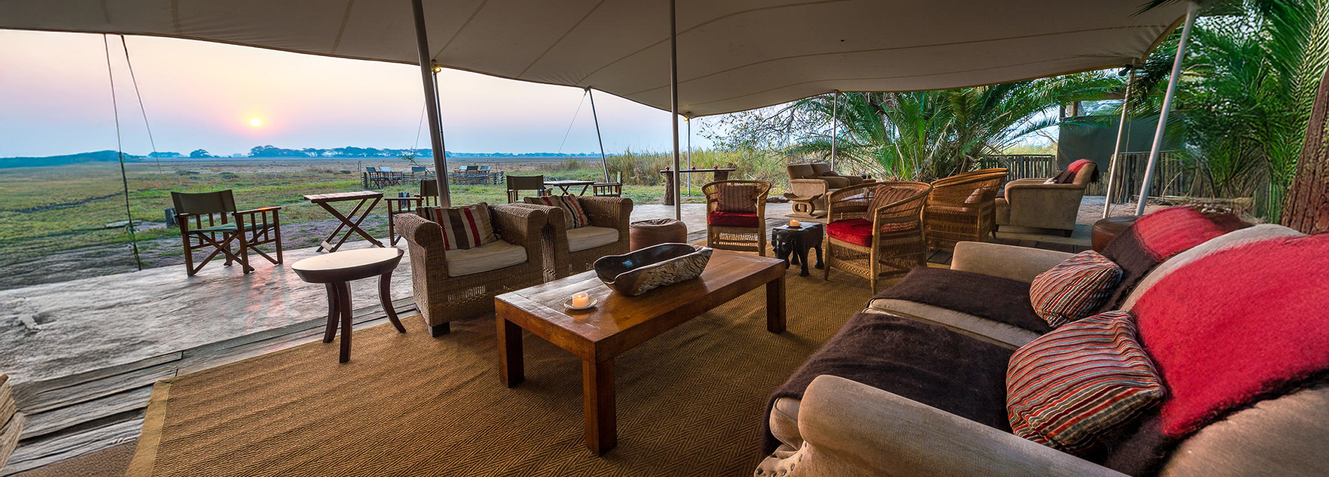 Bush camp lounge area overlooking Busanga Plains