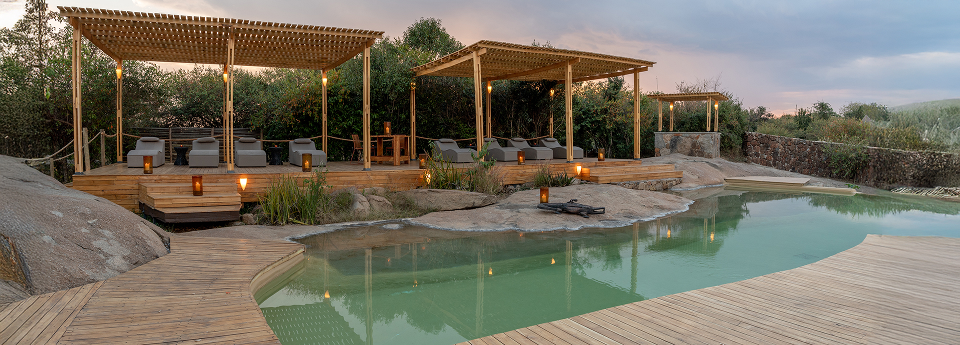 Serene pool area at Sayari Camp, Tanzania