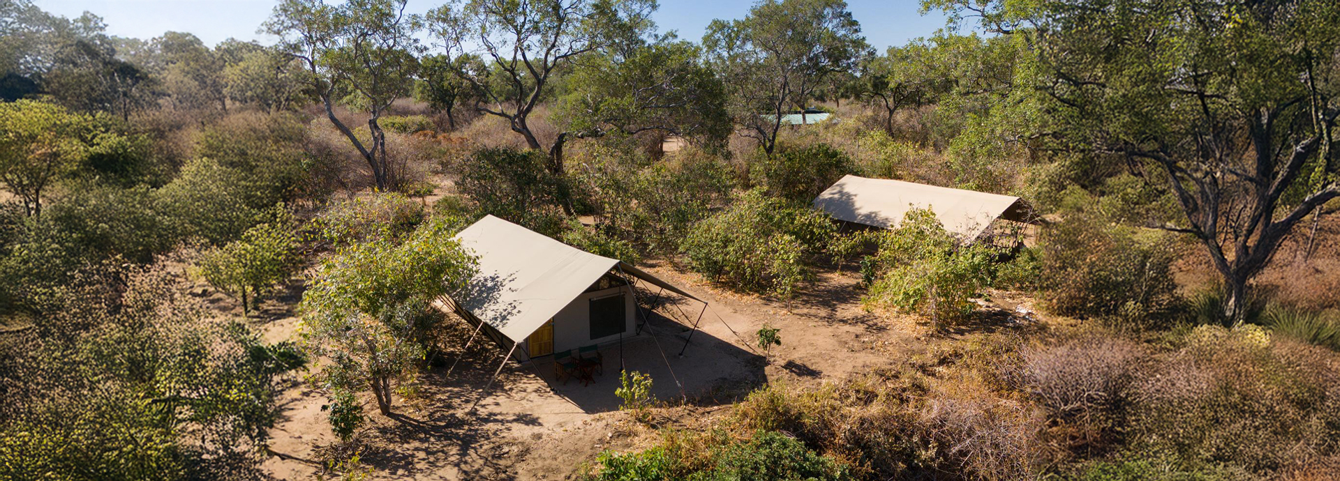 Aerial view of Mhara River Camp, Mana Pools, Zimbabwe