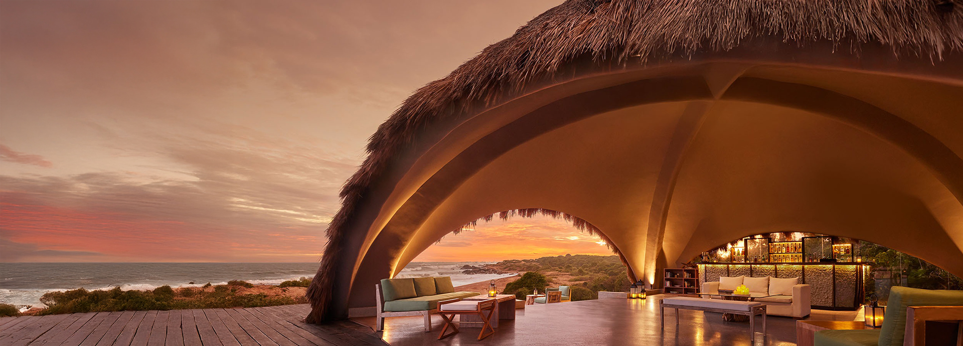 Lounge area on the shores of the Indian Ocean at Uga Chena Huts, Sri Lanka