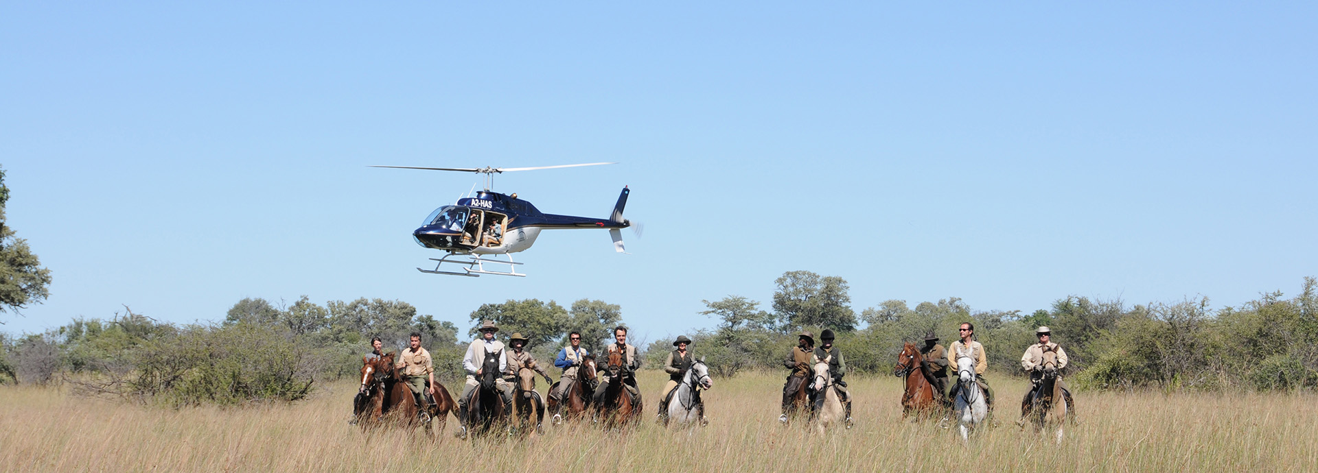 Ride over the plains in Botswana or enjoy the view from a Helicopter on an Africa Horseback Safari