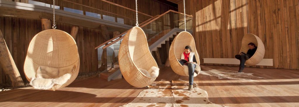 Guests relaxing in Chile Tierra Patagonia's Chill Out Zone