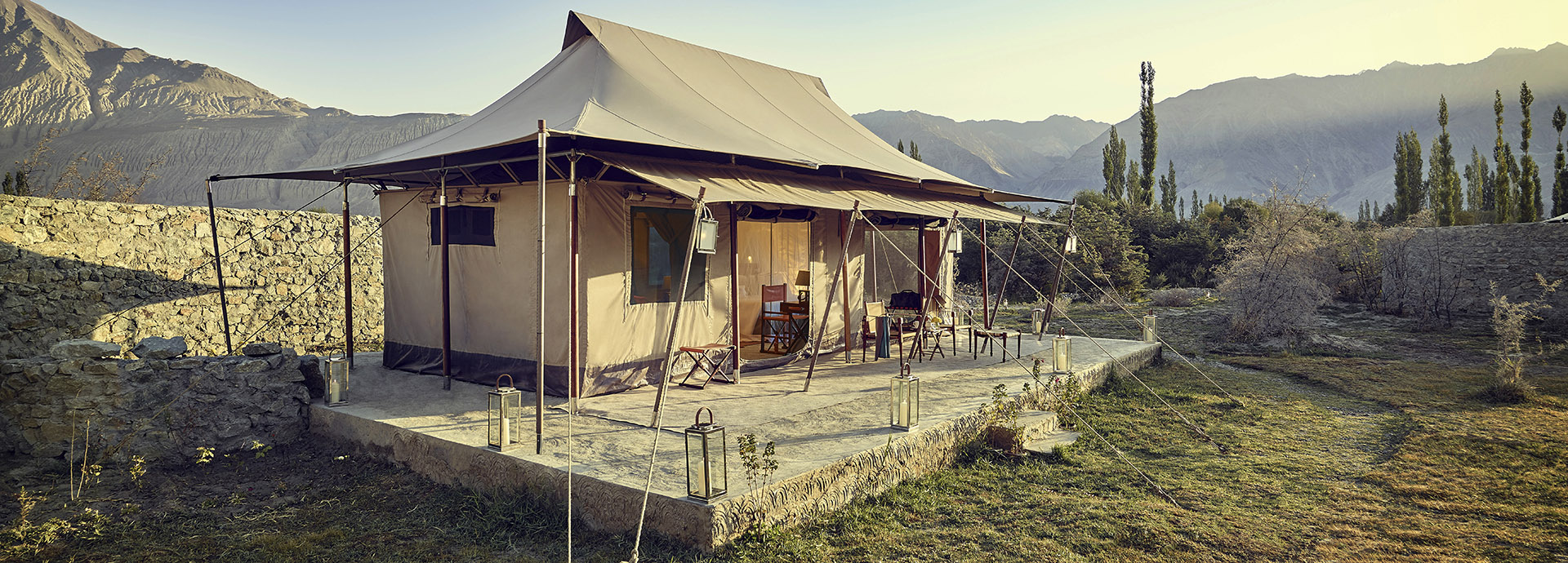 A luxury safari camp in the Himalayan mountains