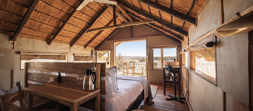 View from aluxury double suite at Kulala Desert Lodge, Namibia