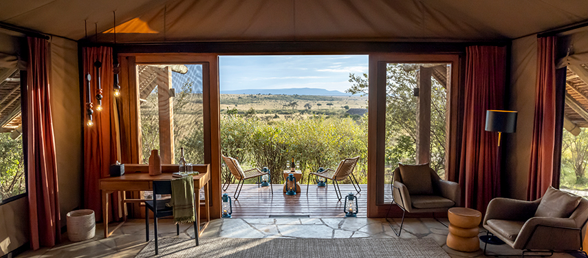 Naboisho Camp View From double suite Looking Out Onto Deck, Landscape beyond
