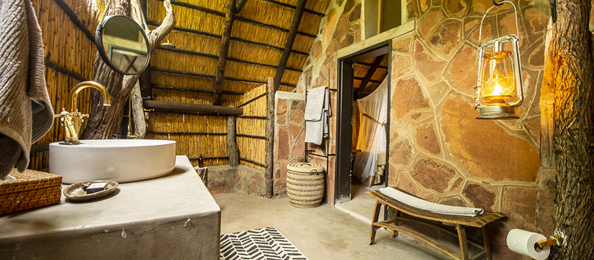 En suite bathroom at Bumbusi Wilderness Camp, Hwange National Park, Zimbabwe