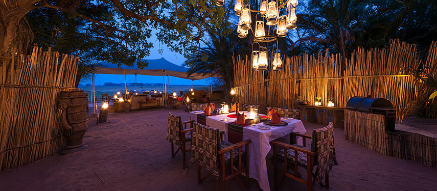 Busanga Bush Camp dining area at night
