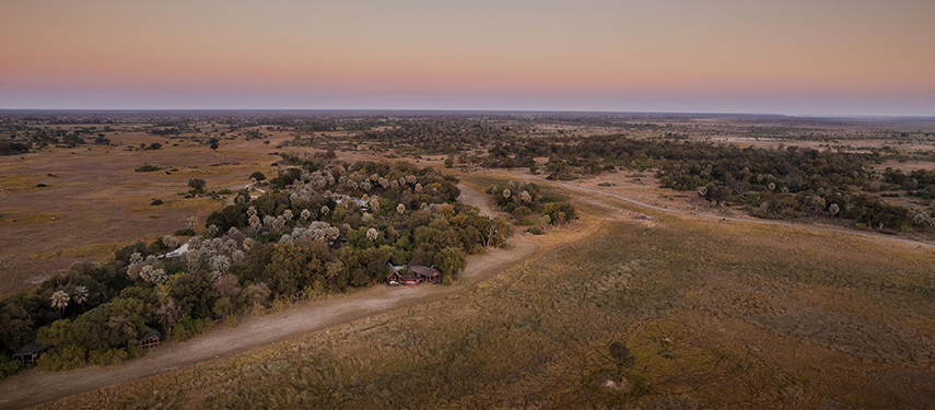 Aerial view of Chitabe Camp, Okavango Delta