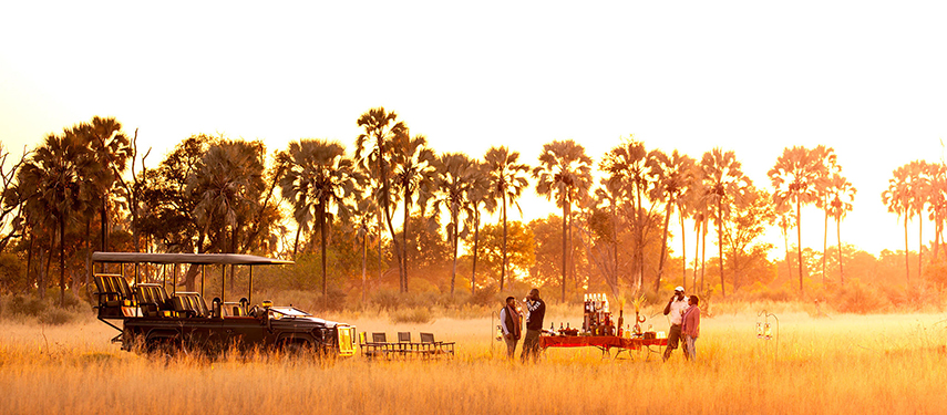 Sundowners on a game drive at Chitabe Camp, Okavango Delta
