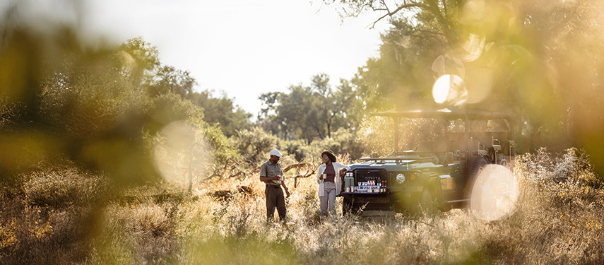 A scenic coffee stop during a safari drive in the wilderness near Mbamba Camp.