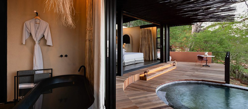 Chichele Presidential luxury safari Lodge bedroom with plunge pool in Zambia