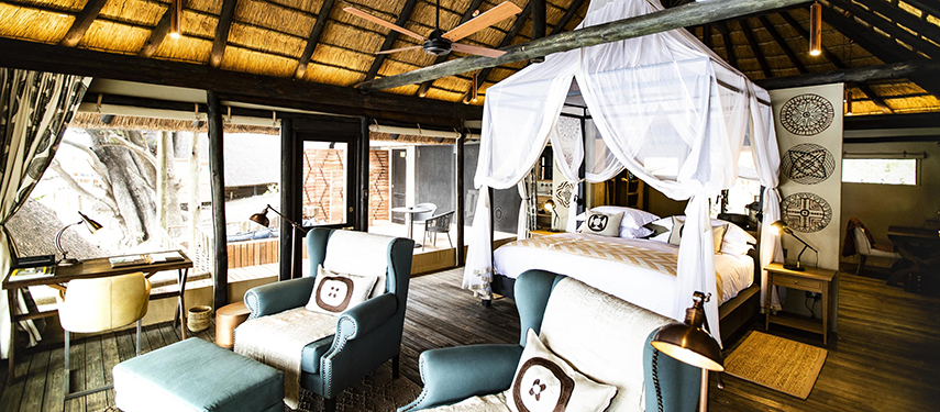 Bedroom suite in King's Pool luxury safari Camp, Linyanti, Botswana