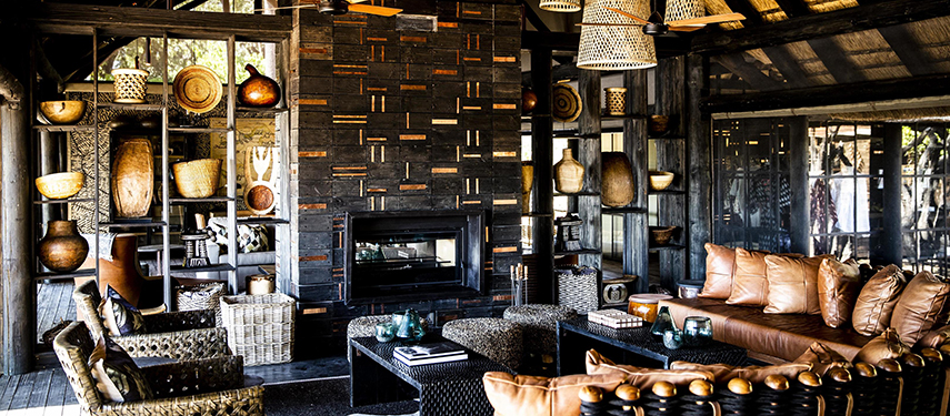 Lounge area in King's Pool luxury safari Camp, Linyanti, Botswana