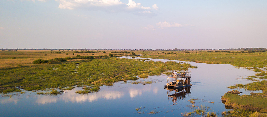 Water safari onboard a boat in Linyanti Wildlife Reserve