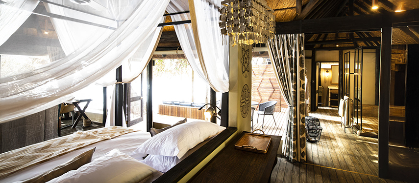 Bedroom suite in King's Pool luxury safari Camp, Linyanti, Botswana