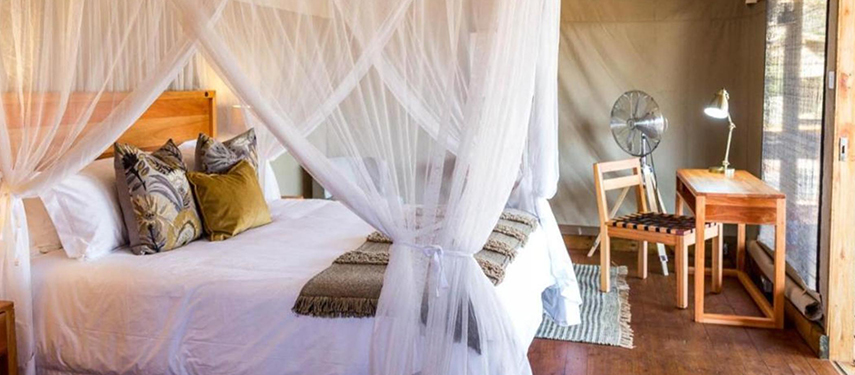 Private tented safari suite in Botswana's Okavango region