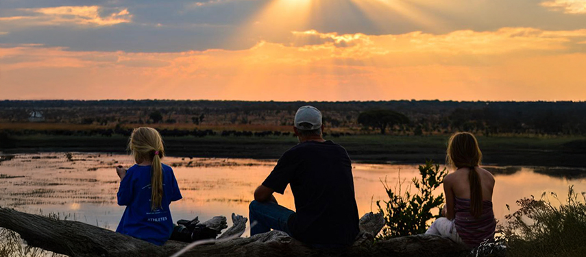 Walking safari at sunset in Hwange National Park, Zimbabwe