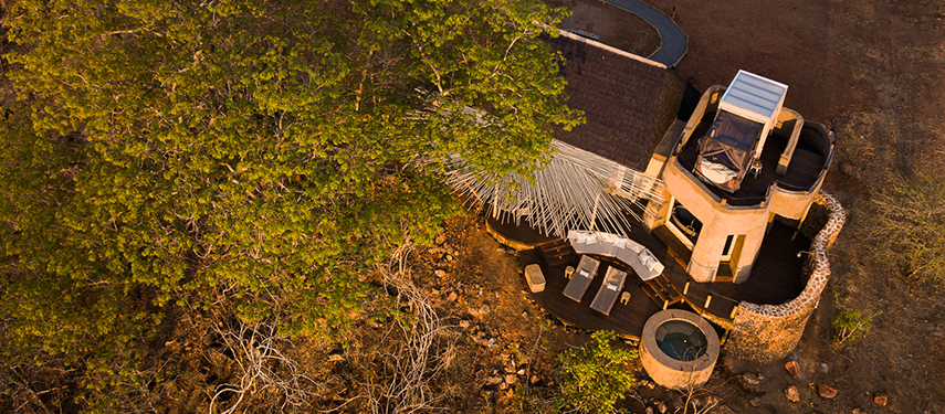 Aerial view of Puku Ridge luxury safari lodge