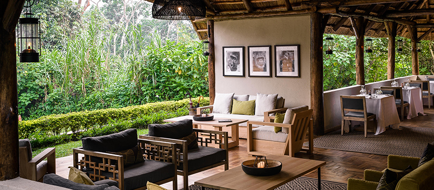 Lounge area at Gorilla Forest Lodge, Uganda