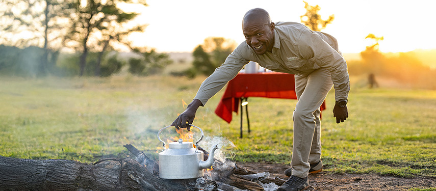 Morning coffee at a Serengeti camp