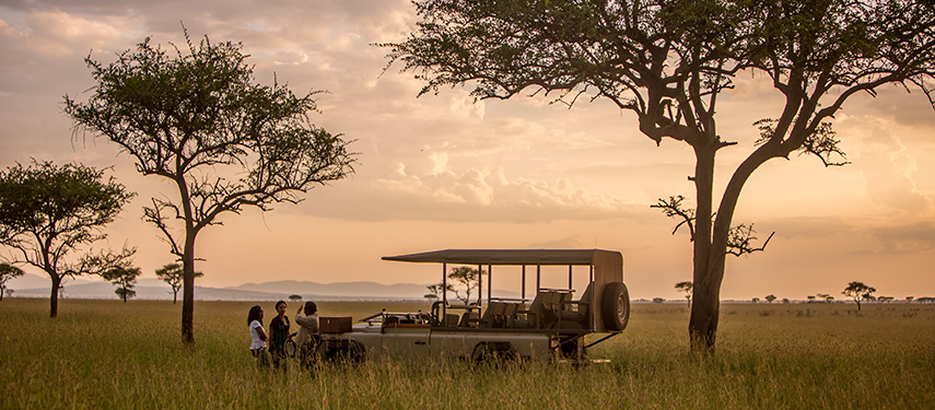 Sundowners on a game drive in Grumeti Game Reserve on the borders of Serengeti National Park