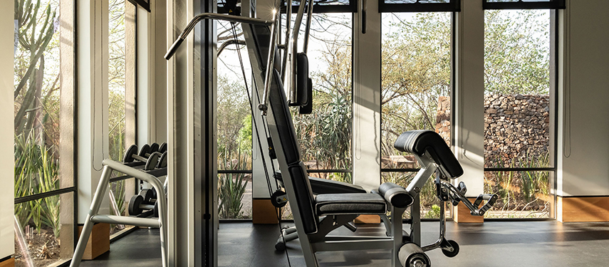 Gymnasium at luxury safari lodge in Tanzania